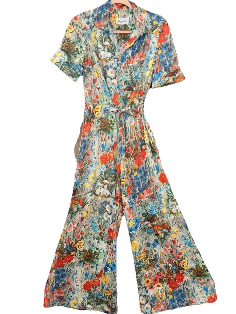 RARE 1970’s Floral Wide-Leg Mushroom Jumpsuit in Multi-Color